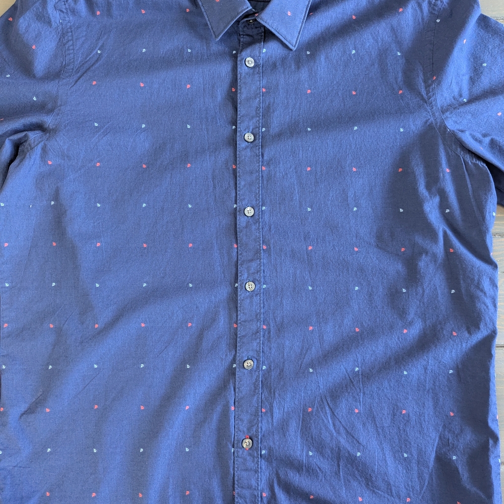 BOSS Hugo Boss XXL Navy Anchor Print Short Sleeve Button Down Shirt